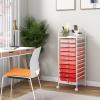 Giantex 15 Drawer Rolling Cart with Drawers, Storage Organizer Cart for Classroom Office School Teacher, Mobile Drawer Cart for Tools, Crafts, Small Printer, Paper, Pastel Ice Cream(Red)