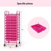 Giantex 15 Drawer Rolling Cart with Drawers, Storage Organizer Cart for Classroom Office School Teacher, Mobile Drawer Cart for Tools, Crafts, Small Printer, Paper, Pastel Ice Cream(Hot Pink)