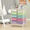 Giantex 15 Drawer Rolling Cart with Drawers, Storage Organizer Cart for Classroom Office School Teacher, Mobile Drawer Cart for Tools, Crafts, Small Printer, Paper, Pastel Ice Cream(Pastel Ice Cream)