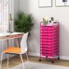 Giantex 15 Drawer Rolling Cart with Drawers, Storage Organizer Cart for Classroom Office School Teacher, Mobile Drawer Cart for Tools, Crafts, Small Printer, Paper, Pastel Ice Cream(Hot Pink)