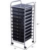 Giantex 15 Drawer Rolling Cart with Drawers, Storage Organizer Cart for Classroom Office School Teacher, Mobile Drawer Cart for Tools, Crafts, Small Printer, Paper, Pastel Ice Cream(Black)
