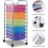Giantex 15 Drawer Rolling Cart with Drawers, Storage Organizer Cart for Classroom Office School Teacher, Mobile Drawer Cart for Tools, Crafts, Small Printer, Paper, Pastel Ice Cream(Multicolor)