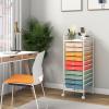 Giantex 15 Drawer Rolling Cart with Drawers, Storage Organizer Cart for Classroom Office School Teacher, Mobile Drawer Cart for Tools, Crafts, Small Printer, Paper, Pastel Ice Cream(Macaron Multicolor)