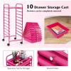 Giantex 15 Drawer Rolling Cart with Drawers, Storage Organizer Cart for Classroom Office School Teacher, Mobile Drawer Cart for Tools, Crafts, Small Printer, Paper, Pastel Ice Cream(Hot Pink)