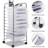 Giantex 15 Drawer Rolling Cart with Drawers, Storage Organizer Cart for Classroom Office School Teacher, Mobile Drawer Cart for Tools, Crafts, Small Printer, Paper, Pastel Ice Cream(Clear)