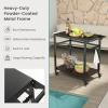 Giantex Outdoor Grill Cart – Pizza Oven Stand Table with Lockable Wheels, Double-Shelf Outdoor Cooking Prep Table with Garbage Bag Holder, Removable Hooks, Movable Dining Cart for Kitchen BBQ Party(Double-Shelf)