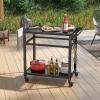Giantex Outdoor Grill Cart – Pizza Oven Stand Table with Lockable Wheels, Double-Shelf Outdoor Cooking Prep Table with Garbage Bag Holder, Removable Hooks, Movable Dining Cart for Kitchen BBQ Party(Double-Shelf)