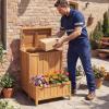 Giantex Outdoor Planter with Storage Box, Wooden Planter Box with Lid & Gas Rod, Multifunctional Garden Planter and Storage Container for Pool Accessories, Garden Tools, Porch & Balcony Organization