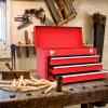 Giantex Portable Steel Tool Box, 20.5” Toolbox w/ 3 Drawers & Top Storage Tray, Tool Storage Chest w/Double Latch System, Ball Bearing Drawer Slides, EVA Liners & Carrying Handle, Red