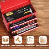 Giantex Portable Steel Tool Box, 20.5” Toolbox w/ 3 Drawers & Top Storage Tray, Tool Storage Chest w/Double Latch System, Ball Bearing Drawer Slides, EVA Liners & Carrying Handle, Red