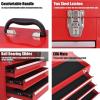 Giantex Portable Steel Tool Box, 20.5” Toolbox w/ 3 Drawers & Top Storage Tray, Tool Storage Chest w/Double Latch System, Ball Bearing Drawer Slides, EVA Liners & Carrying Handle, Red