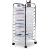 Giantex 15 Drawer Rolling Cart with Drawers, Storage Organizer Cart for Classroom Office School Teacher, Mobile Drawer Cart for Tools, Crafts, Small Printer, Paper, Pastel Ice Cream(Clear)