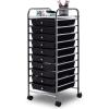 Giantex 15 Drawer Rolling Cart with Drawers, Storage Organizer Cart for Classroom Office School Teacher, Mobile Drawer Cart for Tools, Crafts, Small Printer, Paper, Pastel Ice Cream(Black)