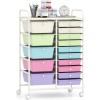 Giantex 15 Drawer Rolling Cart with Drawers, Storage Organizer Cart for Classroom Office School Teacher, Mobile Drawer Cart for Tools, Crafts, Small Printer, Paper, Pastel Ice Cream(Pastel Ice Cream)