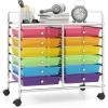 Giantex 20 Drawers Rolling Cart, Mobile Storage Drawer Cart, Classroom Organizer Cart for Office School Supplies Tools Scrapbook Paper Craft Small Printer, Utility Cart on Wheels, Green Gradient(Rainbow)