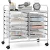 Giantex 20 Drawers Rolling Cart, Mobile Storage Drawer Cart, Classroom Organizer Cart for Office School Supplies Tools Scrapbook Paper Craft Small Printer, Utility Cart on Wheels, Green Gradient(Clear)
