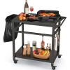 Giantex Outdoor Grill Cart – Pizza Oven Stand Table with Lockable Wheels, Double-Shelf Outdoor Cooking Prep Table with Garbage Bag Holder, Removable Hooks, Movable Dining Cart for Kitchen BBQ Party(Double-Shelf)