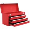 Giantex Portable Steel Tool Box, 20.5” Toolbox w/ 3 Drawers & Top Storage Tray, Tool Storage Chest w/Double Latch System, Ball Bearing Drawer Slides, EVA Liners & Carrying Handle, Red