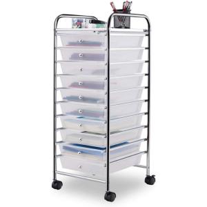 Giantex 15 Drawer Rolling Cart with Drawers, Storage Organizer Cart for Classroom Office School Teacher, Mobile Drawer Cart for Tools, Crafts, Small Printer, Paper, Pastel Ice Cream(Clear)