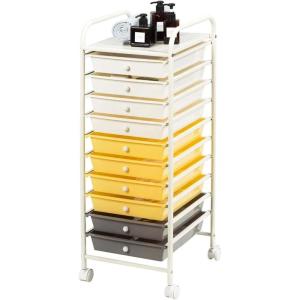 Giantex 15 Drawer Rolling Cart with Drawers, Storage Organizer Cart for Classroom Office School Teacher, Mobile Drawer Cart for Tools, Crafts, Small Printer, Paper, Pastel Ice Cream(Beige+Yellow+Grey)