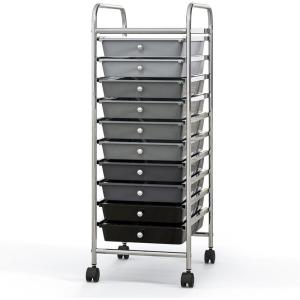Giantex 15 Drawer Rolling Cart with Drawers, Storage Organizer Cart for Classroom Office School Teacher, Mobile Drawer Cart for Tools, Crafts, Small Printer, Paper, Pastel Ice Cream(Gray Gradient)