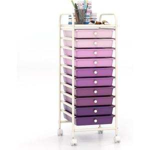 Giantex 15 Drawer Rolling Cart with Drawers, Storage Organizer Cart for Classroom Office School Teacher, Mobile Drawer Cart for Tools, Crafts, Small Printer, Paper, Pastel Ice Cream(Purple Gradient)