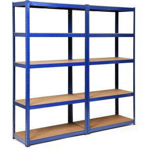 Giantex 2 Pieces Shelving Rack Storage Shelf Steel Garage Utility Rack 5-Shelf Adjustable Shelves Heavy Duty Display Stand for Books, Kitchenware, Tools Bolt-Free Assembly 36″x 16″x 72”, Black(Blue)