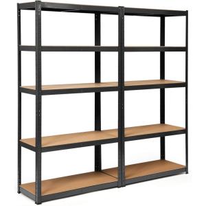 Giantex 2 Pieces Shelving Rack Storage Shelf Steel Garage Utility Rack 5-Shelf Adjustable Shelves Heavy Duty Display Stand for Books, Kitchenware, Tools Bolt-Free Assembly 36″x 16″x 72”, Black(Black)