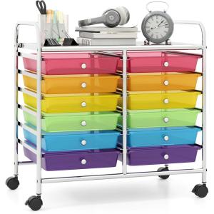 Giantex 20 Drawers Rolling Cart, Mobile Storage Drawer Cart, Classroom Organizer Cart for Office School Supplies Tools Scrapbook Paper Craft Small Printer, Utility Cart on Wheels, Green Gradient(Rainbow)