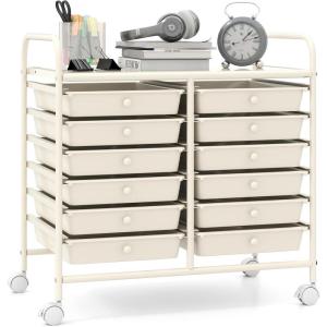 Giantex 20 Drawers Rolling Cart, Mobile Storage Drawer Cart, Classroom Organizer Cart for Office School Supplies Tools Scrapbook Paper Craft Small Printer, Utility Cart on Wheels, Green Gradient(White)