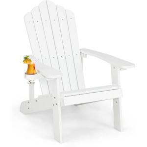Giantex Outdoor Adirondack Chair – Oversized Patio Chairs w/Hidden Cup Holder, Realistic Wood Grain, 380 LBS Weight Capacity, Weather Resistant Firepit Chairs for Backyard, Garden (1, Red)(White)