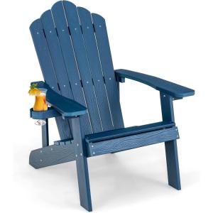 Giantex Outdoor Adirondack Chair – Oversized Patio Chairs w/Hidden Cup Holder, Realistic Wood Grain, 380 LBS Weight Capacity, Weather Resistant Firepit Chairs for Backyard, Garden (1, Red)(Navy)