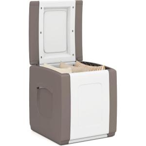 Giantex Outdoor Deck Box, 27 Gallon Patio Container with Lockable Lid, Weatherproof Plastic Storage Bin for Packages, Garden Tools, Cushions, Pool Supplies (Small,Grey)(Beige)