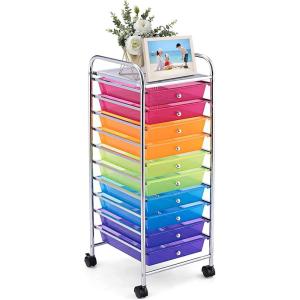 Giantex Plastic Boxes 10 Drawer Rolling Organizer Cart Utility Storage Tools Scrapbook Paper Multi-Use (Rainbow)