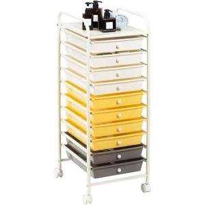Giantex Plastic Boxes 10 Drawer Rolling Organizer Cart Utility Storage Tools Scrapbook Paper Multi-Use (Yellow)