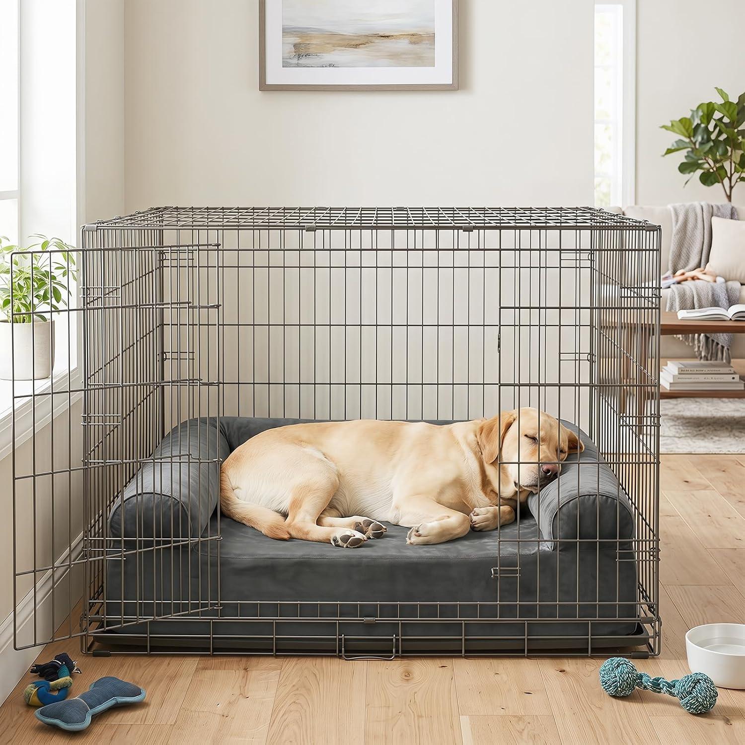 image:imageGiantex Cooling Gel Orthopedic Dog Bed for Large Dogs 40 in Reversible Memory Foam Dog Sofa Bed with 3Sided Bolsters Washable Cover NonSlip Bottom Pet Couch for Dogs up to 95 lbs Light GrayDark Gray