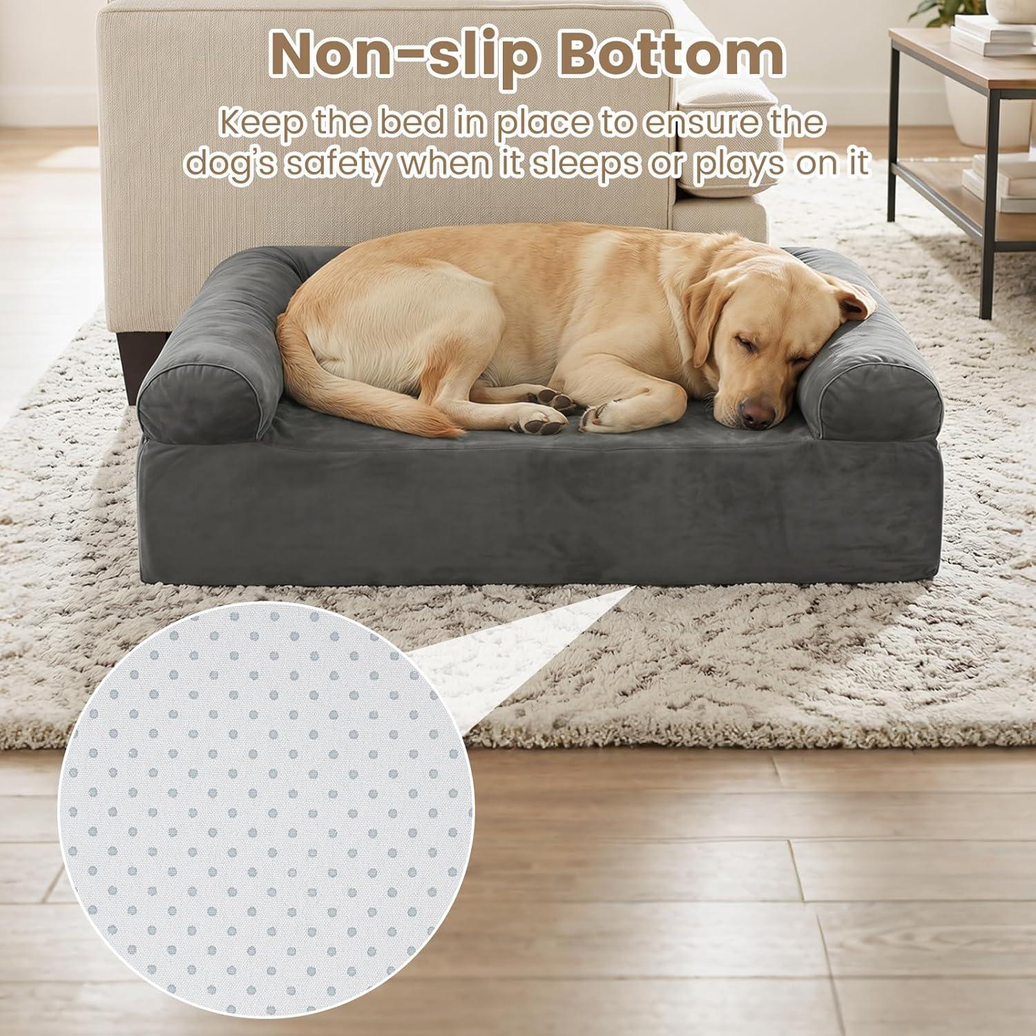 image:imageGiantex Cooling Gel Orthopedic Dog Bed for Large Dogs 40 in Reversible Memory Foam Dog Sofa Bed with 3Sided Bolsters Washable Cover NonSlip Bottom Pet Couch for Dogs up to 95 lbs Light GrayDark Gray