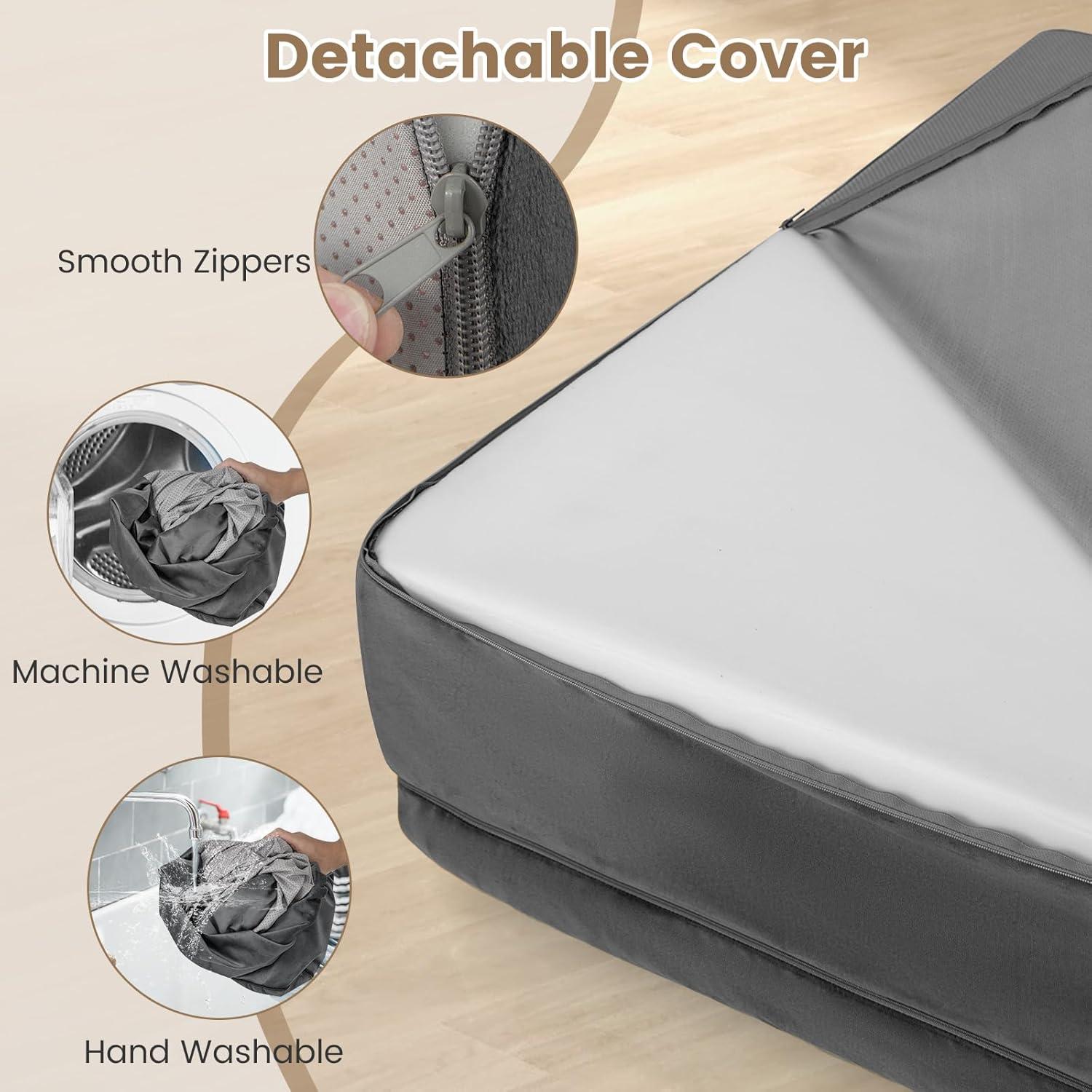 image:imageGiantex Cooling Gel Orthopedic Dog Bed for Large Dogs 40 in Reversible Memory Foam Dog Sofa Bed with 3Sided Bolsters Washable Cover NonSlip Bottom Pet Couch for Dogs up to 95 lbs Light GrayDark Gray