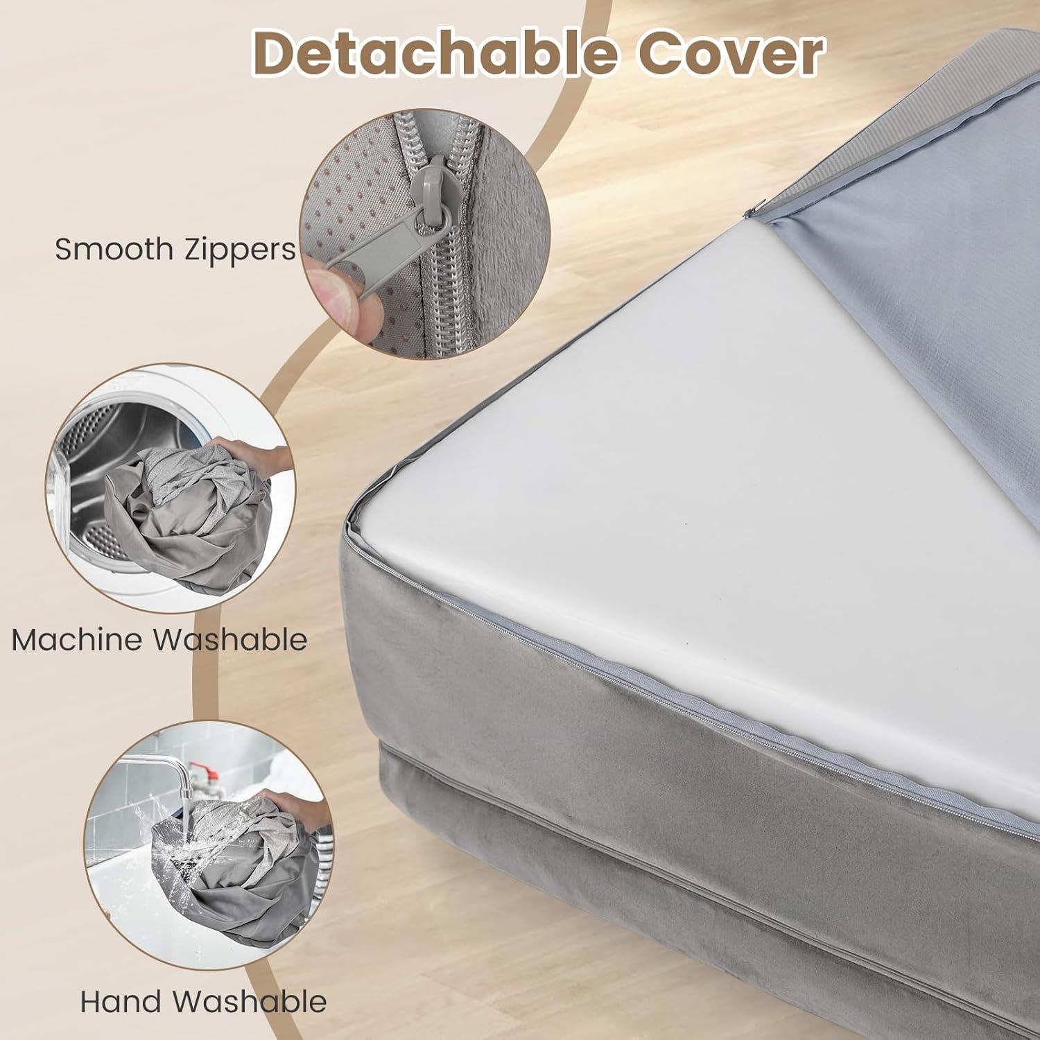 image:imageGiantex Cooling Gel Orthopedic Dog Bed for Large Dogs 40 in Reversible Memory Foam Dog Sofa Bed with 3Sided Bolsters Washable Cover NonSlip Bottom Pet Couch for Dogs up to 95 lbs Light GrayLight Gray
