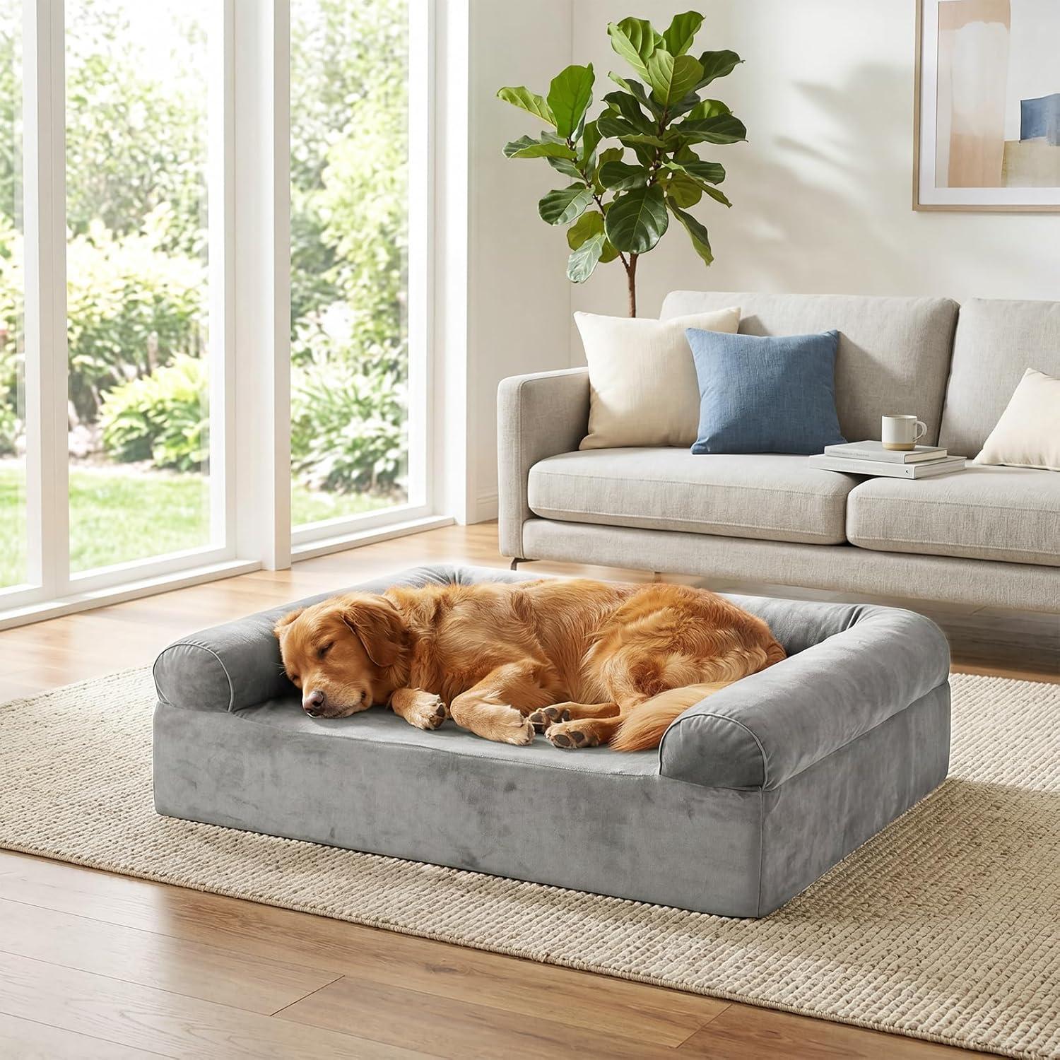 image:imageGiantex Cooling Gel Orthopedic Dog Bed for Large Dogs 40 in Reversible Memory Foam Dog Sofa Bed with 3Sided Bolsters Washable Cover NonSlip Bottom Pet Couch for Dogs up to 95 lbs Light GrayLight Gray