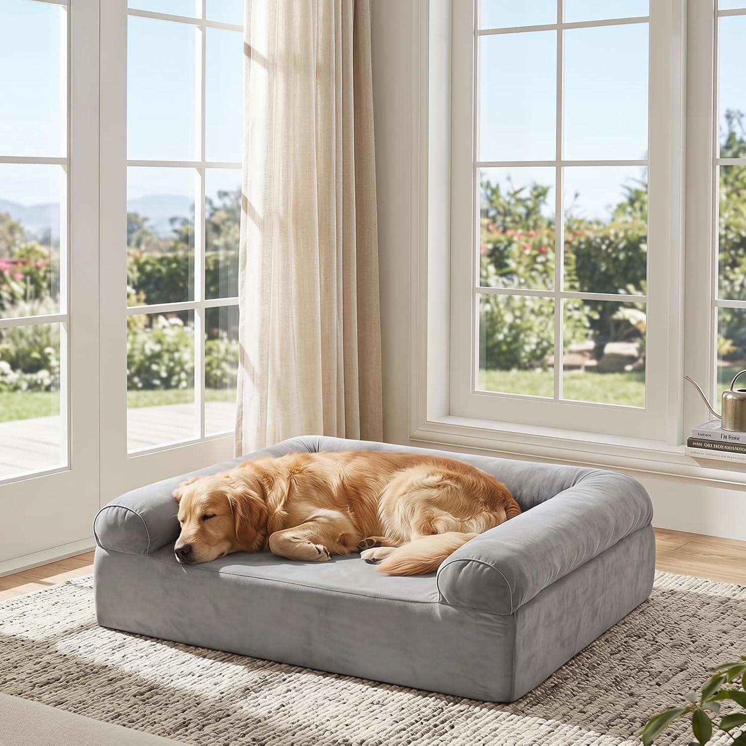 image:imageGiantex Cooling Gel Orthopedic Dog Bed for Large Dogs 40 in Reversible Memory Foam Dog Sofa Bed with 3Sided Bolsters Washable Cover NonSlip Bottom Pet Couch for Dogs up to 95 lbs Light GrayLight Gray