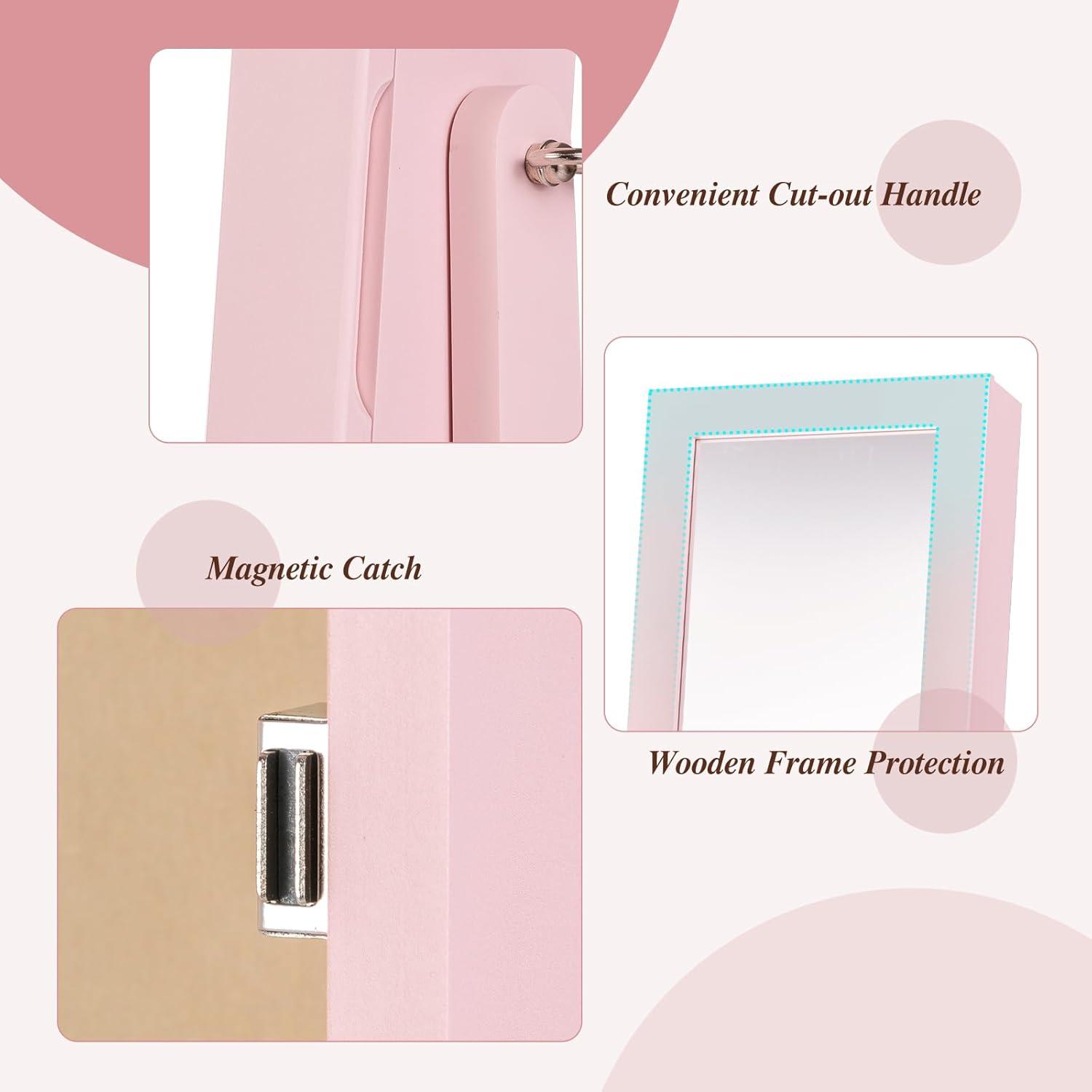 image:imageGiantex Jewelry Armoire with Full Length Mirror Standing Jewelry Cabinet Organizer with 3 Tilting Angles Bedroom Dressing Mirror with Large Storage for Earrings Rings Necklaces Light PinkLight Pink