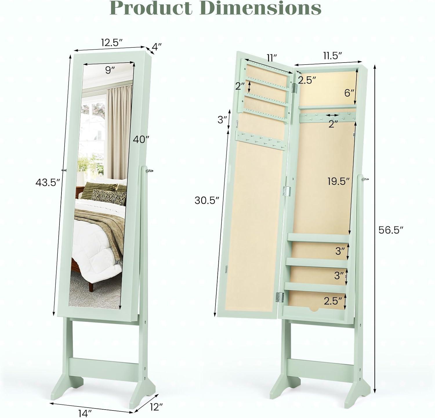 image:imageGiantex Jewelry Armoire with Full Length Mirror Standing Jewelry Cabinet Organizer with 3 Tilting Angles Bedroom Dressing Mirror with Large Storage for Earrings Rings Necklaces Light PinkSage