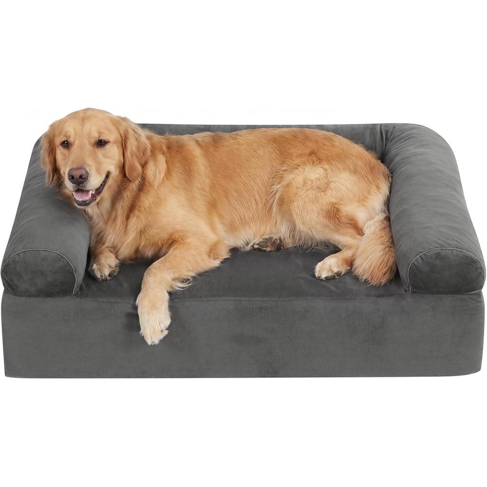 image:imageGiantex Cooling Gel Orthopedic Dog Bed for Large Dogs 40 in Reversible Memory Foam Dog Sofa Bed with 3Sided Bolsters Washable Cover NonSlip Bottom Pet Couch for Dogs up to 95 lbs Light GrayDark Gray