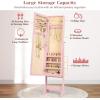 Giantex Jewelry Armoire with Full Length Mirror, Standing Jewelry Cabinet Organizer with 3 Tilting Angles, Bedroom Dressing Mirror with Large Storage for Earrings, Rings, Necklaces, Light Pink(Light Pink)