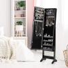 Giantex Jewelry Armoire with Full Length Mirror, Standing Jewelry Cabinet Organizer with 3 Tilting Angles, Bedroom Dressing Mirror with Large Storage for Earrings, Rings, Necklaces, Light Pink(Black)