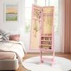 Giantex Jewelry Armoire with Full Length Mirror, Standing Jewelry Cabinet Organizer with 3 Tilting Angles, Bedroom Dressing Mirror with Large Storage for Earrings, Rings, Necklaces, Light Pink(Light Pink)