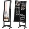 Giantex Jewelry Armoire with Full Length Mirror, Standing Jewelry Cabinet Organizer with 3 Tilting Angles, Bedroom Dressing Mirror with Large Storage for Earrings, Rings, Necklaces, Light Pink(Black)