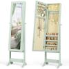 Giantex Jewelry Armoire with Full Length Mirror, Standing Jewelry Cabinet Organizer with 3 Tilting Angles, Bedroom Dressing Mirror with Large Storage for Earrings, Rings, Necklaces, Light Pink(Sage)