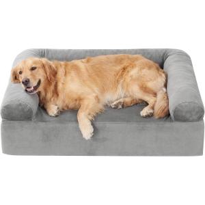Giantex Cooling Gel Orthopedic Dog Bed for Large Dogs, 40 in Reversible Memory Foam Dog Sofa Bed with 3-Sided Bolsters, Washable Cover, Non-Slip Bottom Pet Couch for Dogs up to 95 lbs (Light Gray)(Light Gray)